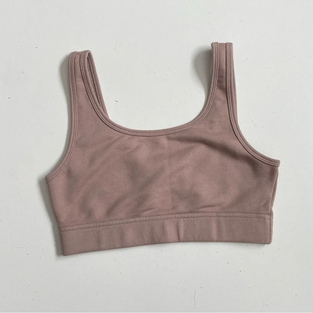 Aritzia TNA Bralette Sports Bra Soft Terry Fleece Knit Unlined Beige Tan Neutral